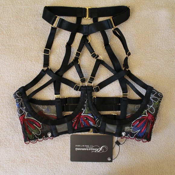 Bordelle Botanica Ouvert Open Bra Black XS SS Extra Small NWT AW21B04B $350 - Picture 2 of 12